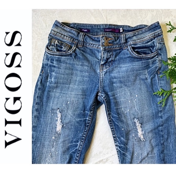 Vigoss Collection Shorts Denim Capri Shorts Distressed cropped jeans Size 6 - Picture 2 of 8